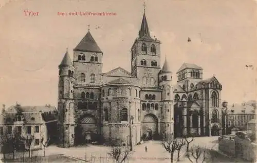 [Echtfotokarte schwarz/weiß] Trier | Dom und Liebfrauenkirche. 