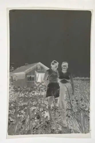 Altes original Negativ (ca. 1940er Jahre): Zwei Frauen im BH auf dem Feld