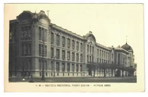 [Echtfotokarte schwarz/weiß] ESCUELA INDUSTRIAL. PASEO COLON. BUENOS AIRES. 