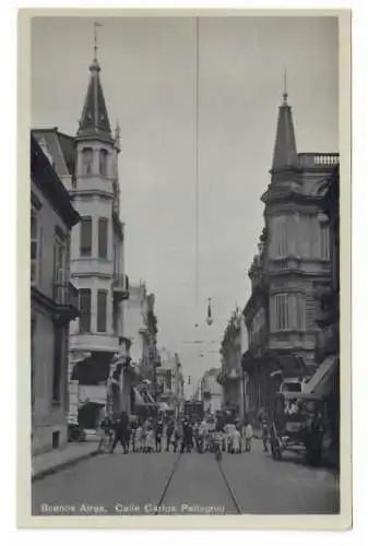 [Echtfotokarte schwarz/weiß] Buenos Aires. Calle Carlos Pellegrini. 