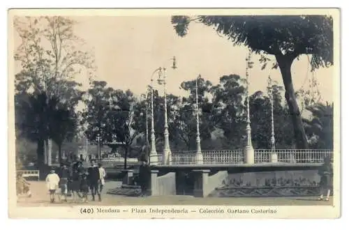 [Echtfotokarte schwarz/weiß] Mendoza. Plaza Independencia. Colección Gaetano Castorino. 