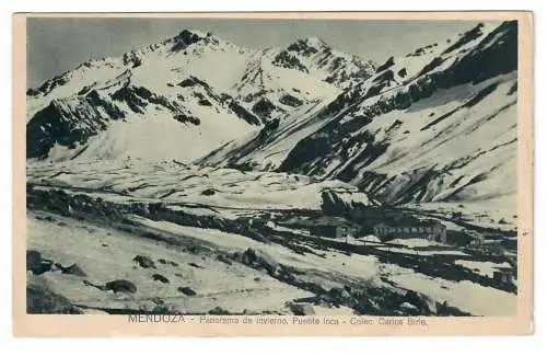 [Echtfotokarte schwarz/weiß] MENDOZA. Panorama de invierno. Puente Inca. Colec. Carlos Birle. 