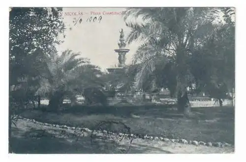 [Echtfotokarte schwarz/weiß] SAN NICOLÁS. Plaza Constitución. 