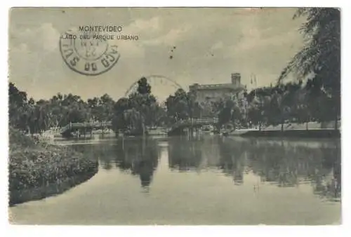 [Echtfotokarte schwarz/weiß] MONTEVIDEO. LAGO DEL PARQUE URBANO. 