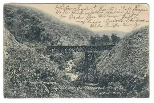 [Echtfotokarte schwarz/weiß] 2da. Ponte Ypiranga. Estrada de Ferro Paranaguá - Curytiba (Paraná - Brazil). 