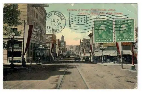 [Ansichtskarte] Central Avenue, Fort Dodge, Iowa, Looking West from 10th Street. 