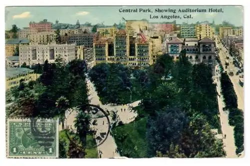 [Ansichtskarte] Central Park, Showing Auditorium Hotel, Los Angeles, Cal. 