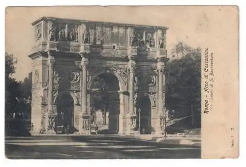 [Echtfotokarte schwarz/weiß] Roma. Arco di Costantino con i palmi di S. Bonaventura. 