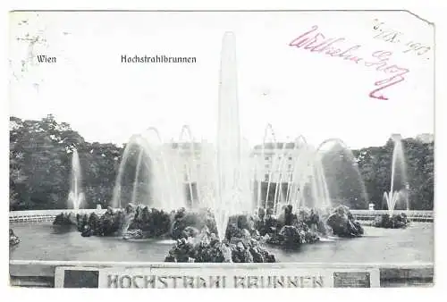 [Echtfotokarte schwarz/weiß] Wien. Hochstrahlbrunnen. 