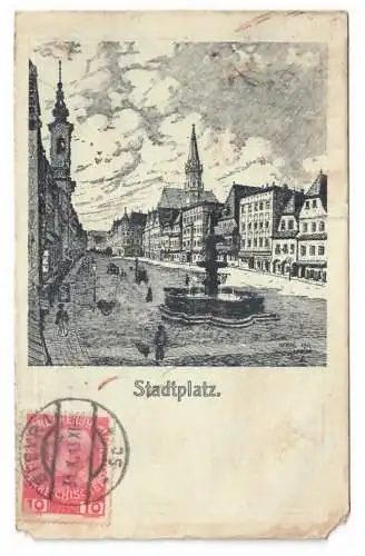 [Künstlerpostkarte reproduziert] Steyr. Stadtplatz. 