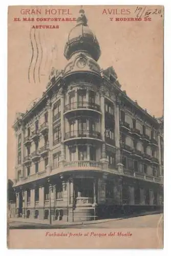 [Ansichtskarte] GRAN HOTEL AVILÉS. EL MÁS CONFORTABLE Y MODERNO DE ASTURIAS. Fachadas frente al Parque del Muelle. 