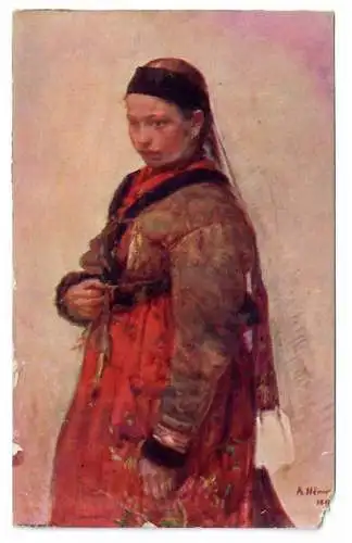 [Ansichtskarte] PROF. AUG. NĔMEJC. Litičanka v kožišku. 