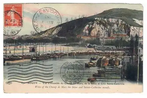 [Ansichtskarte] ROUEN. Vue d'ensemble du Champ de Mars, de la Seine et Côte Sainte-Catherine. 