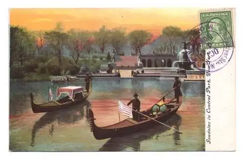 USA. New York. Gondolas in Central Park. 1909.