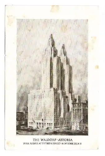 USA. New York. The Waldorf-Astoria. Park Avenue at Fiftieth Street. 1949.