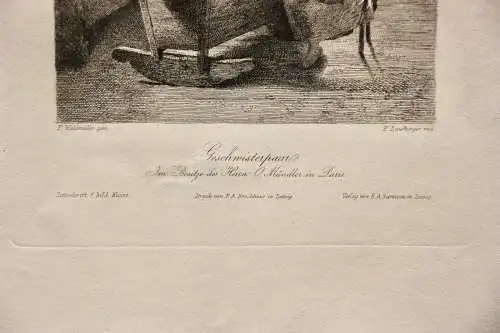 Ferdinand Laufberger nach Ferdinand Georg Waldmüller, Radierung, Geschwisterpaar