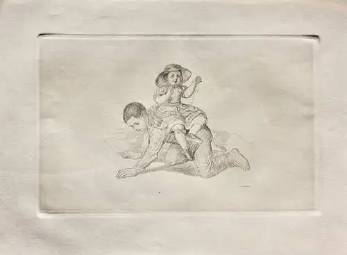 Albert Schindler (1805-1861), Radierung, Kinder beim Spielen, 1854