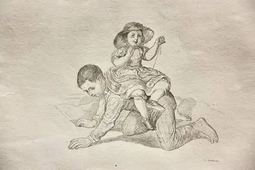 Albert Schindler (1805-1861), Radierung, Kinder beim Spielen, 1854