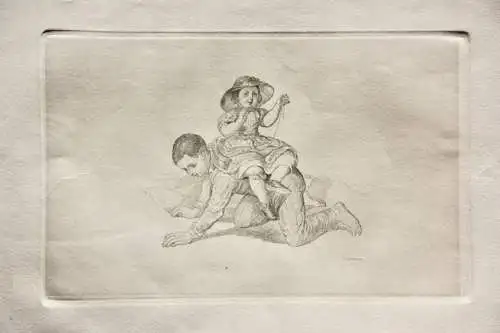 Albert Schindler (1805-1861), Radierung, Kinder beim Spielen, 1854