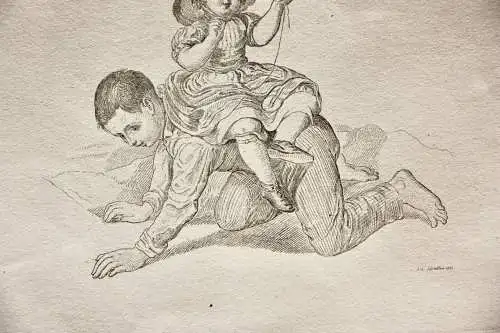 Albert Schindler (1805-1861), Radierung, Kinder beim Spielen, 1854