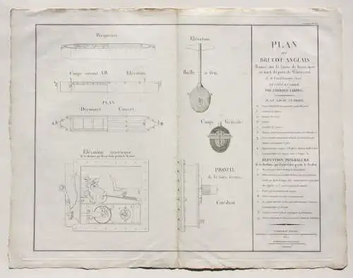 Ambroise Tardieu (1788-1841) Kupferstich "Plan du Brulot Anglais"