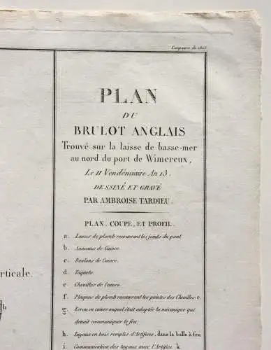 Ambroise Tardieu (1788-1841) Kupferstich "Plan du Brulot Anglais"