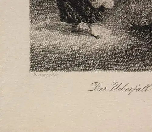 W. French nach F. A. de Bruycker, 2 Stahlstiche, "Der Überfall", "Die Verirrten"