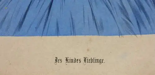 "Des Kindes Lieblinge", Mädchen mit vier Welpen, altkol. Lithographie, 1850-1899