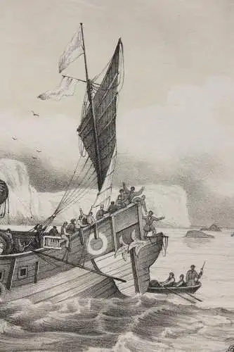 Der Angriff einer Riesenkrake auf ein Segelschiff, Lithographie, 1840-1850