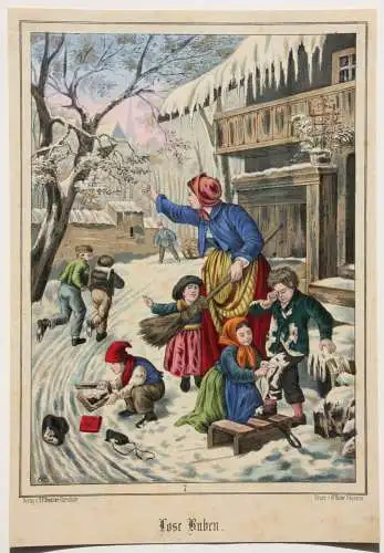 "Böse Buben" altkol. Lithographie nach E. Altmann, Druck Hermann Oeser, Neusalza