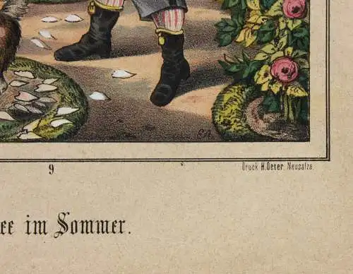 "Schnee im Sommer", altkolorierte Lithographie, Druck Hermann Oeser, Neusalza