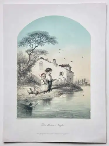 A. H. Payne (1812-1902) nach F. Sinnett, altkol. Stahlstich "Die kleinen Angler"