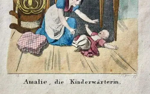 F. Fleischmann nach J. M. Voltz, altkol. Radierung, "Amalie, die Kinderwärterin"