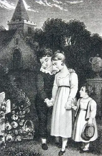 Stahlstich nach Pieter van der Meulen (geb. 1638) "Der Friedhof", um 1850