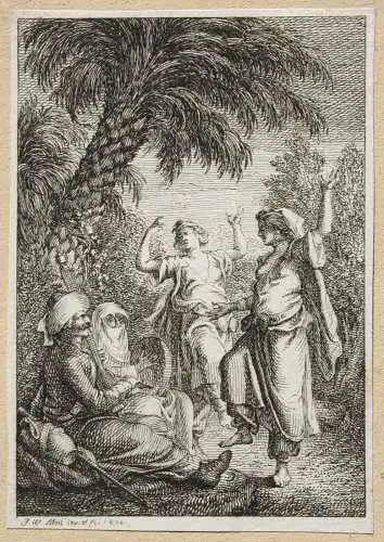 Johann Wilhelm Meil (1733-1805) Radierung, Orientalischer Tanz unter Palmen 1800