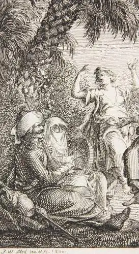 Johann Wilhelm Meil (1733-1805) Radierung, Orientalischer Tanz unter Palmen 1800