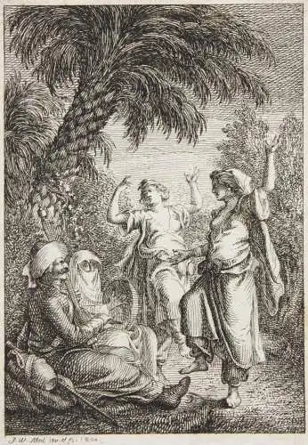 Johann Wilhelm Meil (1733-1805) Radierung, Orientalischer Tanz unter Palmen 1800