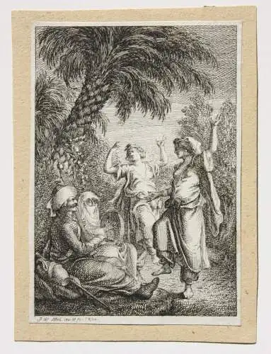 Johann Wilhelm Meil (1733-1805) Radierung, Orientalischer Tanz unter Palmen 1800