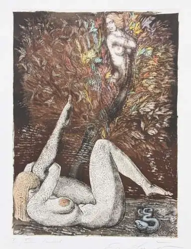 Ernst Fuchs (1930-2015), sign. Radierung, handkoloriert "Lilith-Traum der Eva"