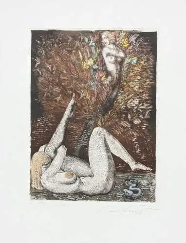 Ernst Fuchs (1930-2015), sign. Radierung, handkoloriert "Lilith-Traum der Eva"