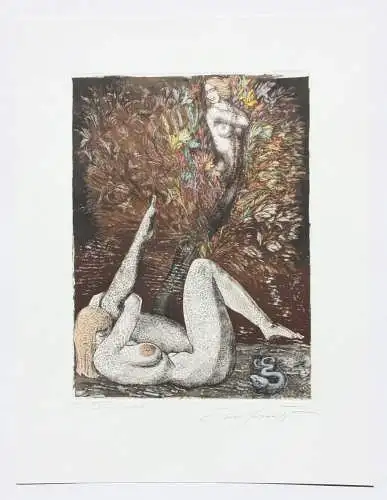 Ernst Fuchs (1930-2015), sign. Radierung, handkoloriert "Lilith-Traum der Eva"