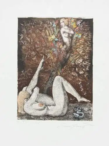 Ernst Fuchs (1930-2015), sign. Radierung, handkoloriert "Lilith-Traum der Eva"