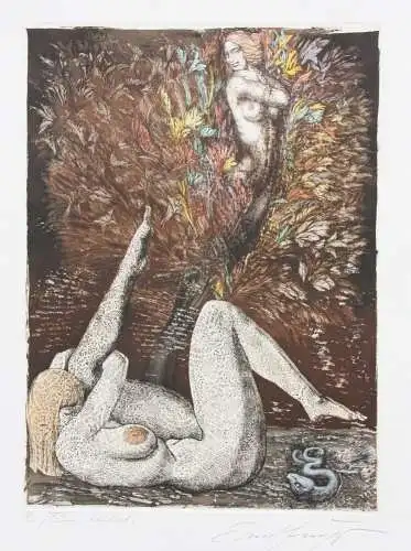 Ernst Fuchs (1930-2015), sign. Radierung, handkoloriert "Lilith-Traum der Eva"