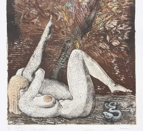 Ernst Fuchs (1930-2015), sign. Radierung, handkoloriert "Lilith-Traum der Eva"