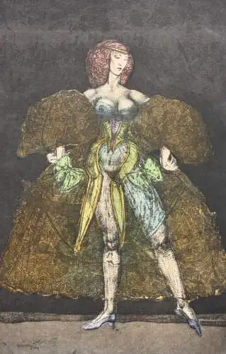 Ernst Fuchs (1930-2015), sign. Vernis mou, handkoloriert "Bordellfigurine", 1977