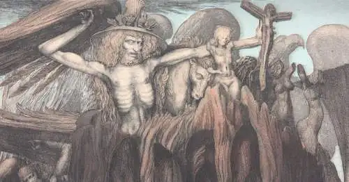 Ernst Fuchs (1930-2015), signierte Farbradierung "Das Gefängnis des Ikarus" 1975