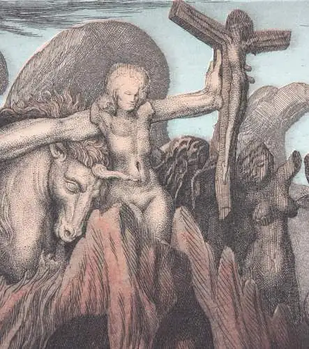 Ernst Fuchs (1930-2015), signierte Farbradierung "Das Gefängnis des Ikarus" 1975