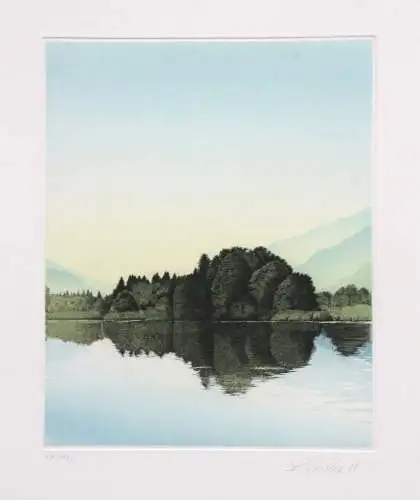 Rudolf Distler (geb. 1946), signierte Farbradierung, Bärnsee, Chiemgau, 1981