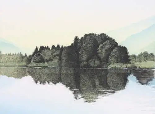 Rudolf Distler (geb. 1946), signierte Farbradierung, Bärnsee, Chiemgau, 1981