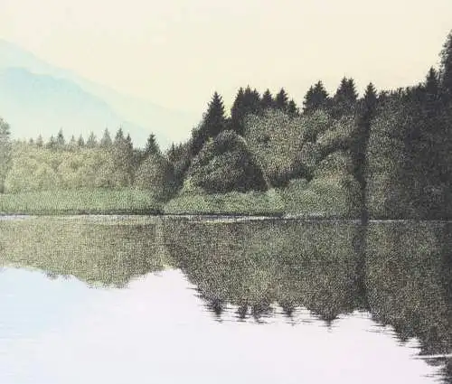 Rudolf Distler (geb. 1946), signierte Farbradierung, Bärnsee, Chiemgau, 1981